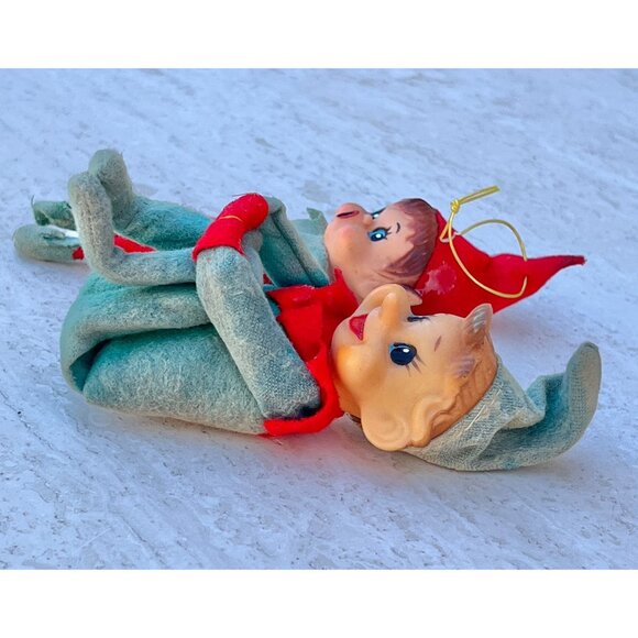 Elf Set Of 2 Knee Huggers Vintage MC Christmas Decor Holidays Gifts - Picture 2 of 14